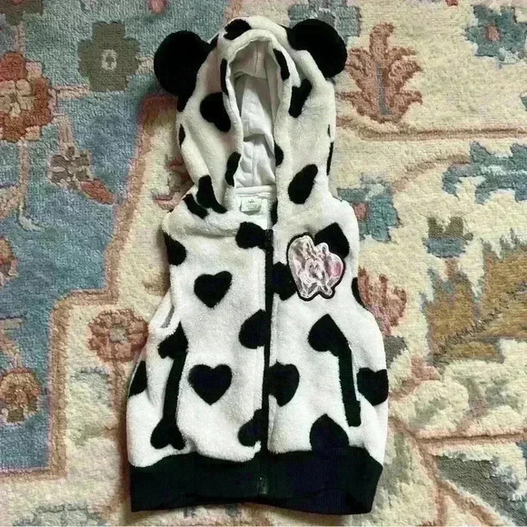 Vintage Disney Minnie Mouse with ears hooded vest black and white hearts - Picture 1 of 4